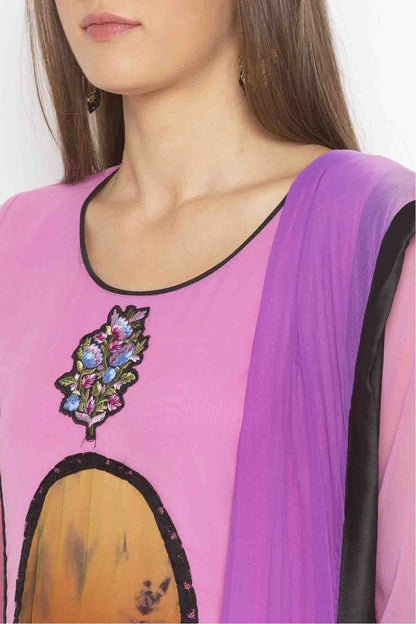 Purple Colour Plus Size Georgette Embroidery Palazzo Pant Suit BW1070299 B