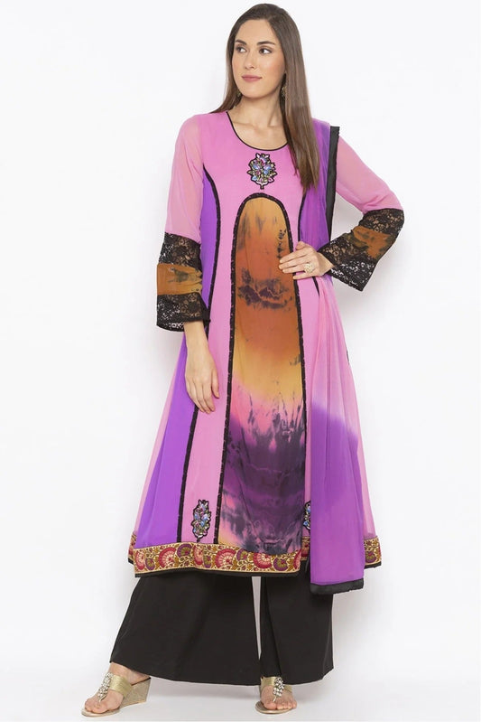 Purple Colour Plus Size Georgette Embroidery Palazzo Pant Suit BW1070299