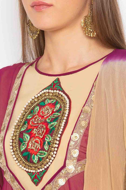 Purple Colour Plus Size Stitched Georgette Embroidery Pant Style Suit BW1070276 B