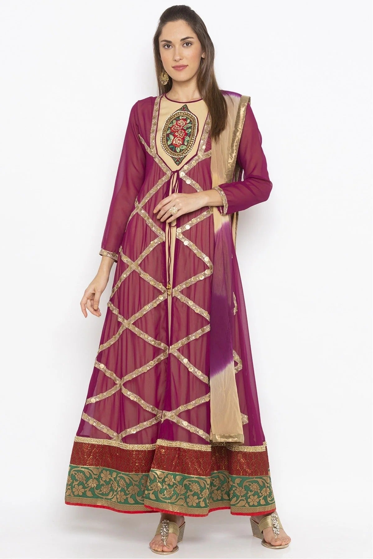 Purple Colour Plus Size Stitched Georgette Embroidery Pant Style Suit BW1070276