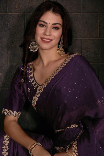 Purple Colour Pure Satin Designer Saree LC1121762 A