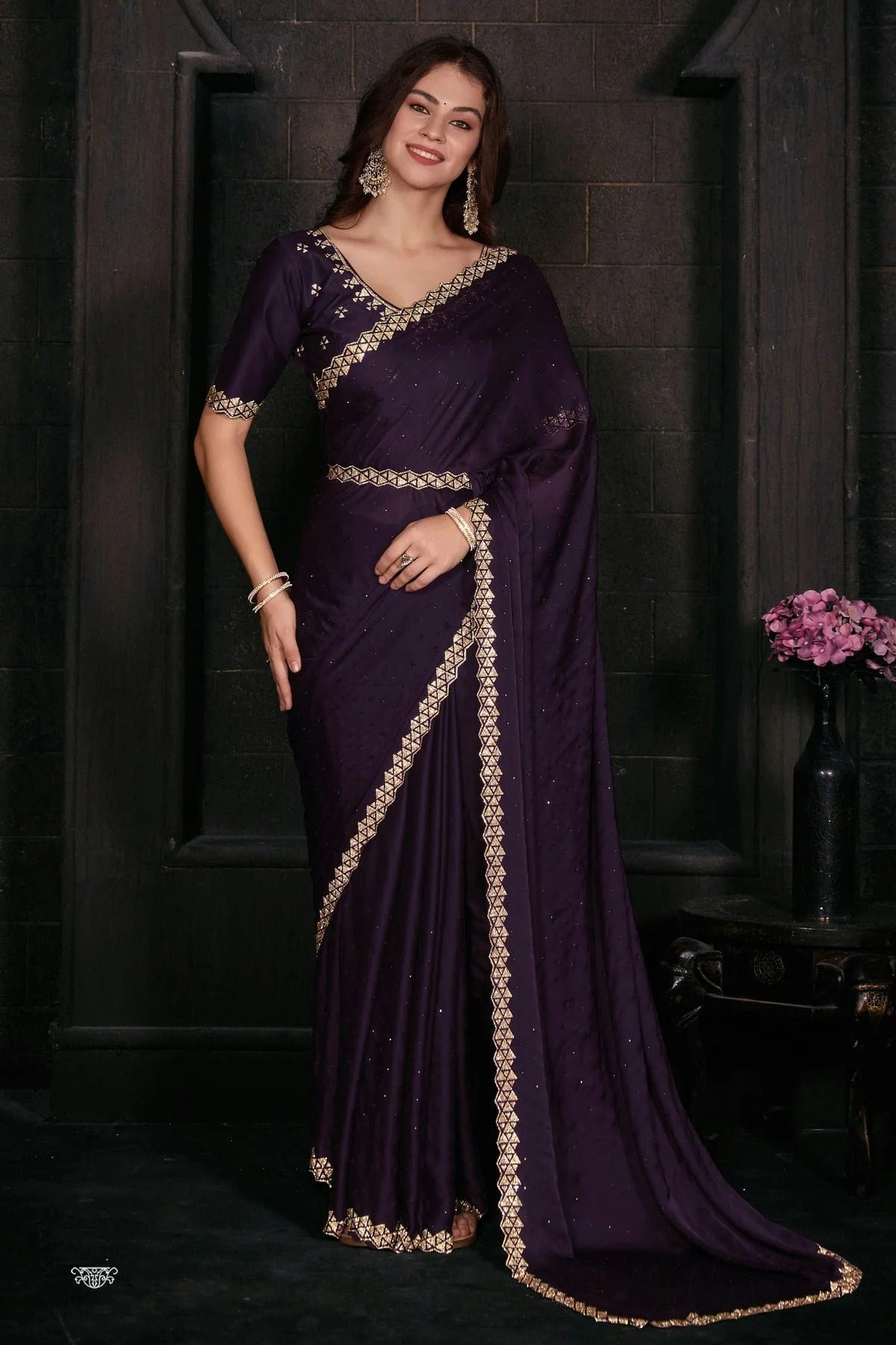Purple Colour Pure Satin Designer Saree LC1121762
