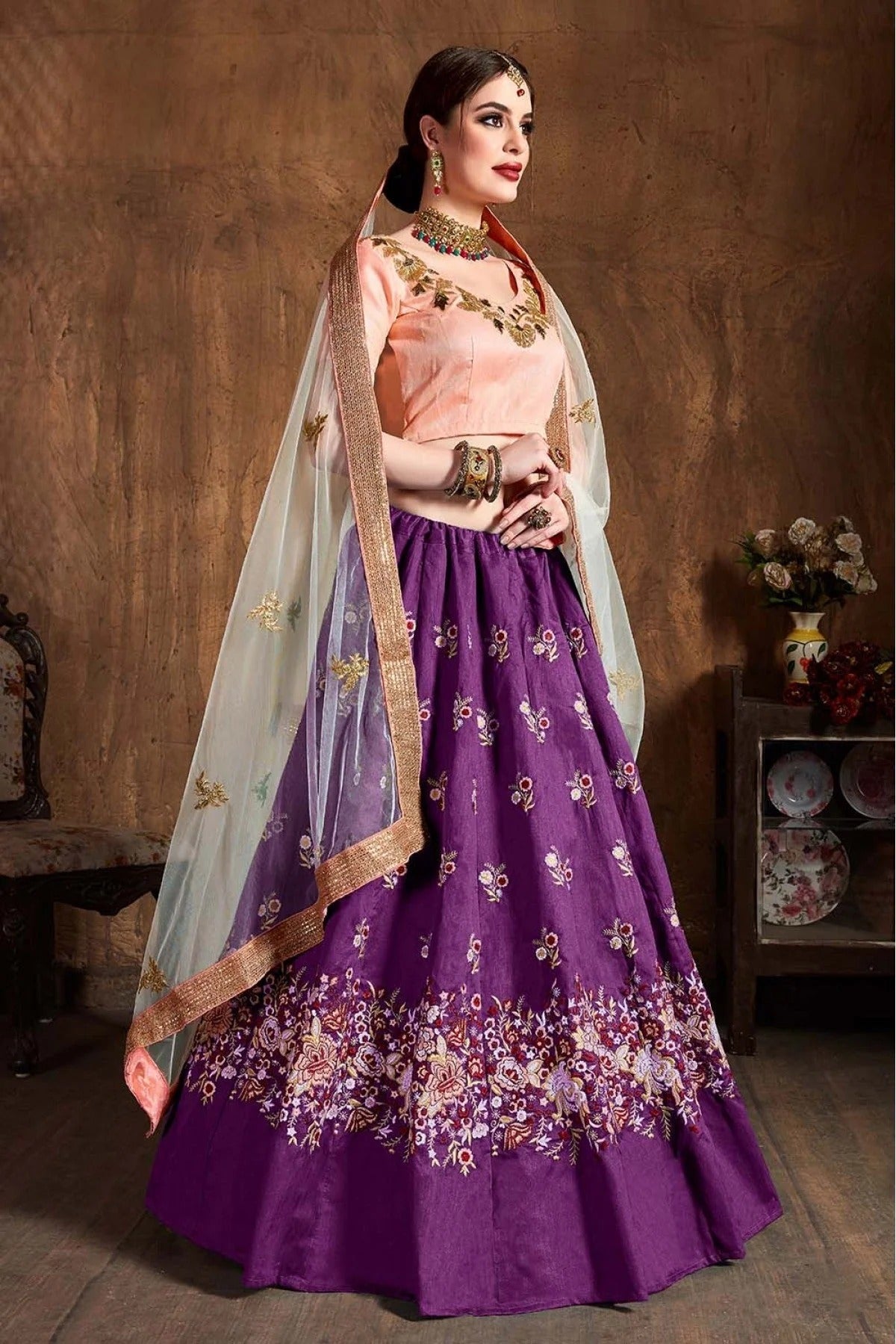 Purple Colour Raw Silk Lehenga Choli LC1010063 A