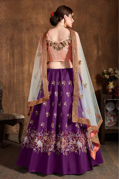 Purple Colour Raw Silk Lehenga Choli LC1010063 B
