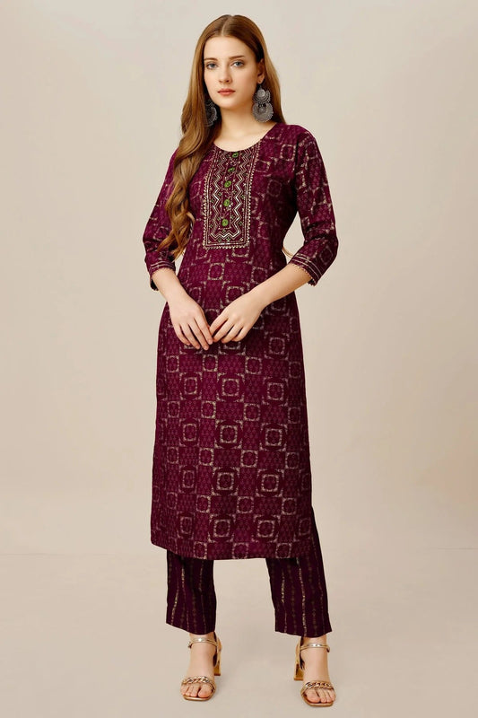 Purple Colour Rayon Kurta And Pant Set KR1111305