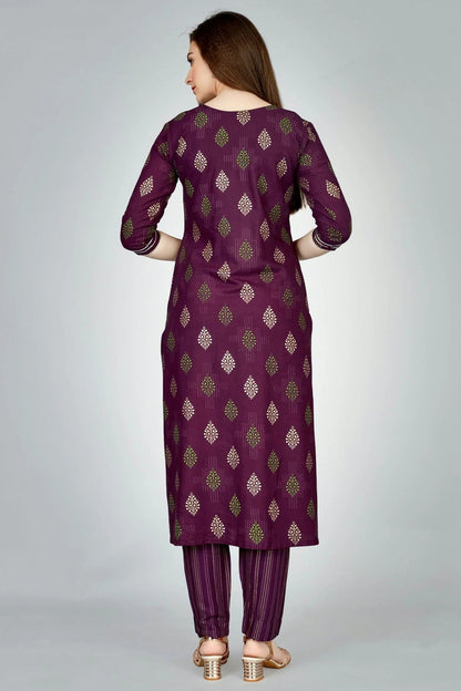 Purple Colour Rayon Kurta And Pant Set KR1111314 A