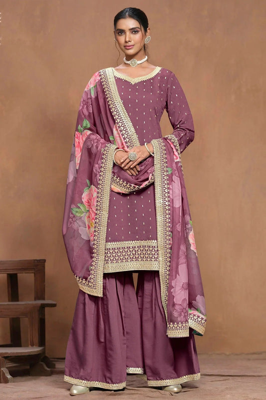 Purple Colour Roman Silk Sharara Suit SM1050564