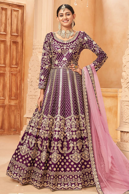 Purple Colour Semi Stitched Art Silk Anarkali Suit SM1050406