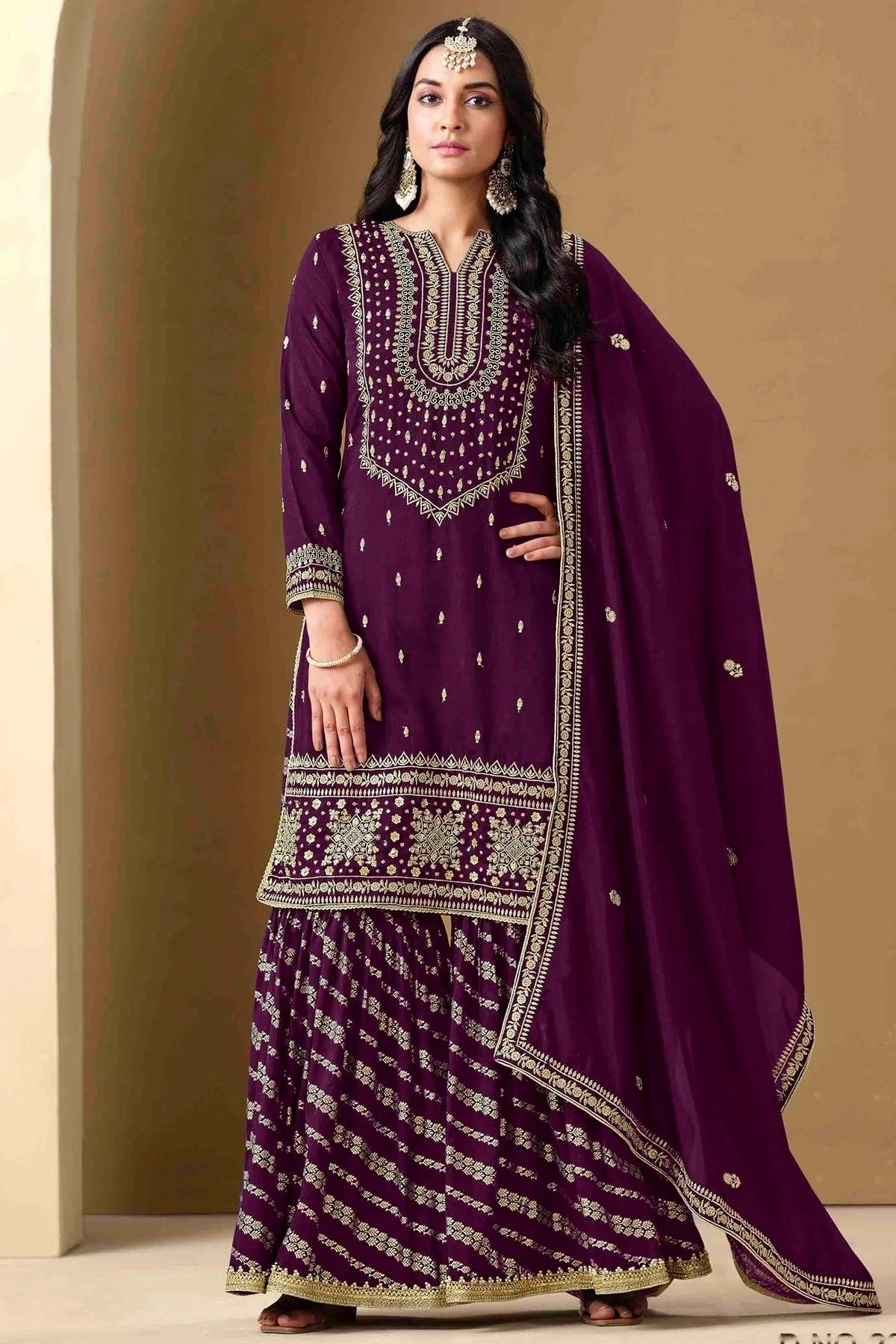Purple Colour Semi Stitched Art Silk Palazzo Pant Suit SM1050752 A