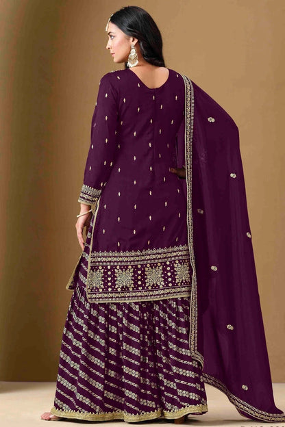 Purple Colour Semi Stitched Art Silk Palazzo Pant Suit SM1050752 B