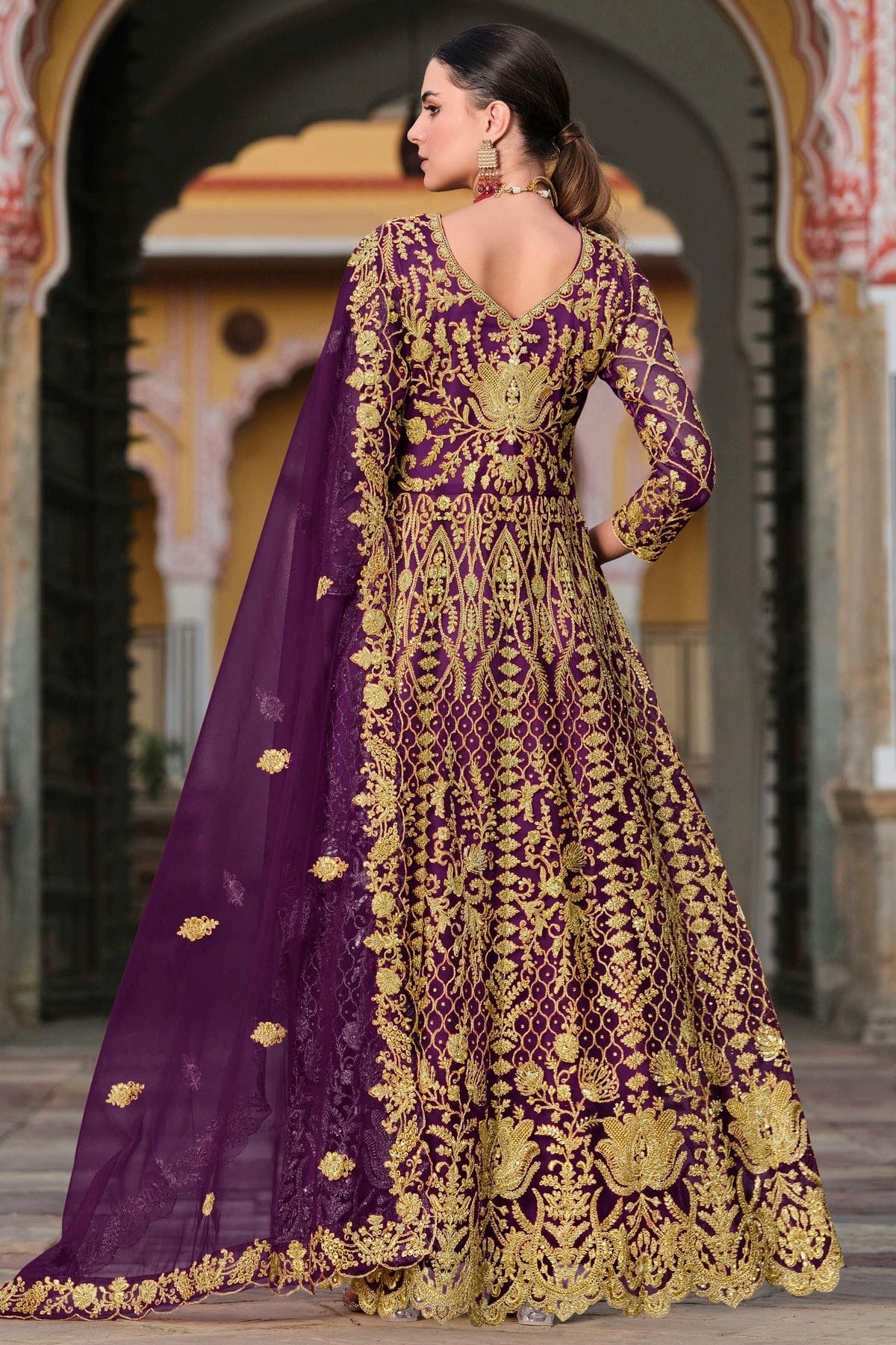 Purple Colour Semi Stitched Butterfly Net Anarkali Suit SM1140650 A