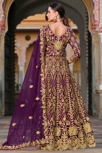 Purple Colour Semi Stitched Butterfly Net Anarkali Suit SM1140650 A