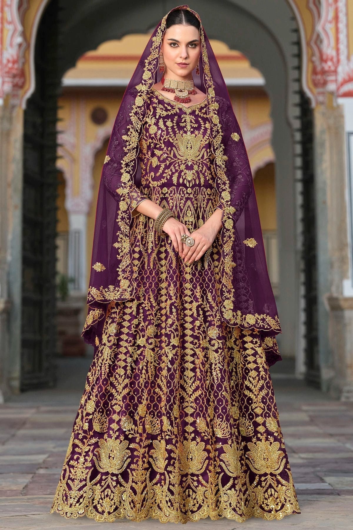 Purple Colour Semi Stitched Butterfly Net Anarkali Suit SM1140650