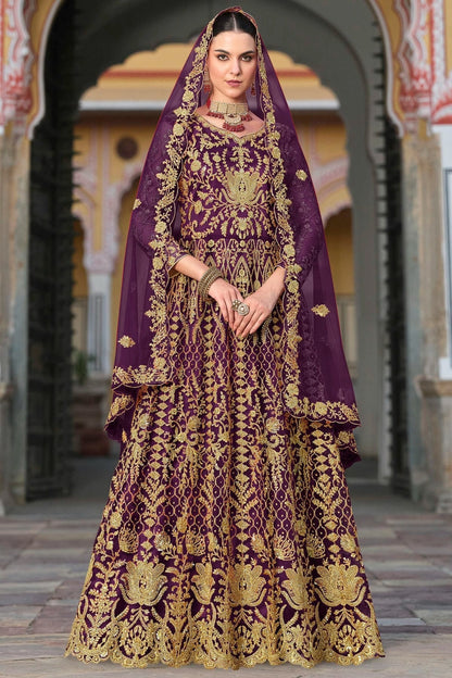 Purple Colour Semi Stitched Butterfly Net Anarkali Suit SM1140650