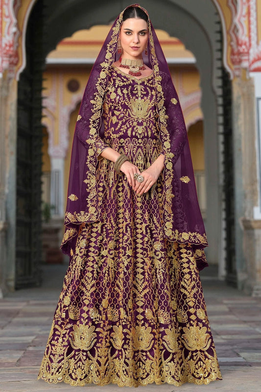 Purple Colour Semi Stitched Butterfly Net Anarkali Suit SM1140650
