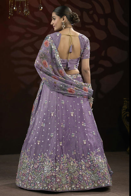 Purple Colour Semi Stitched Chinon Lehenga Choli LC1112515 A