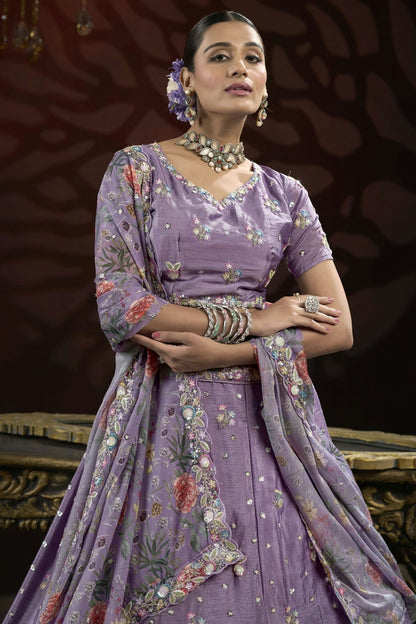 Purple Colour Semi Stitched Chinon Lehenga Choli LC1112515 B