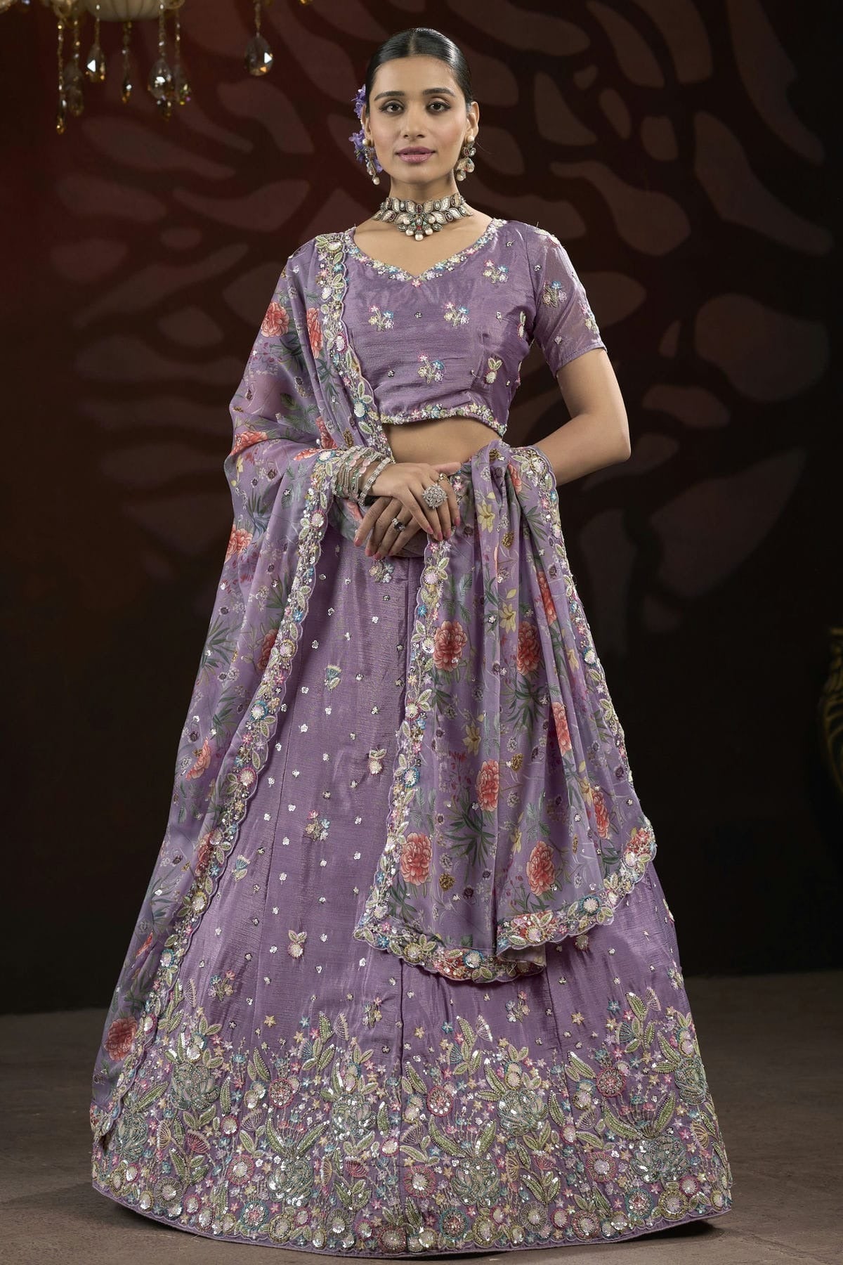 Purple Colour Semi Stitched Chinon Lehenga Choli LC1112515