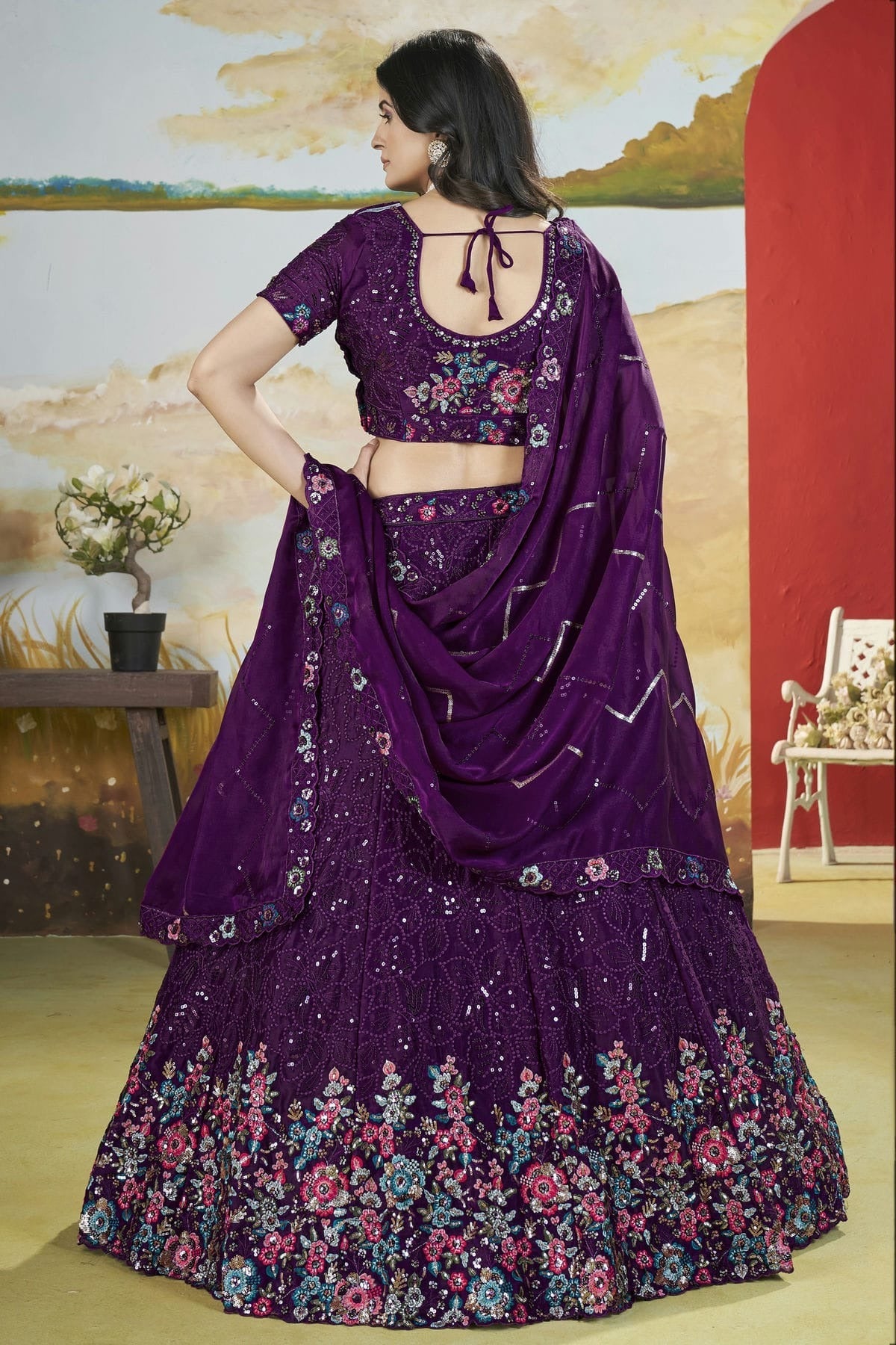 Purple Colour Semi Stitched Chinon Lehenga Choli LC1112520 A