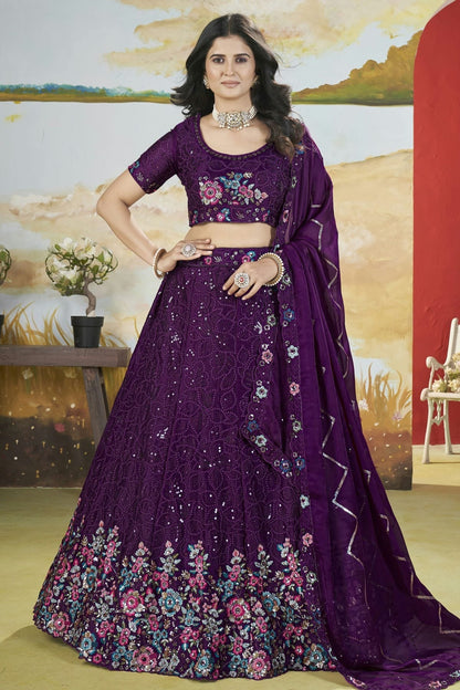 Purple Colour Semi Stitched Chinon Lehenga Choli LC1112520