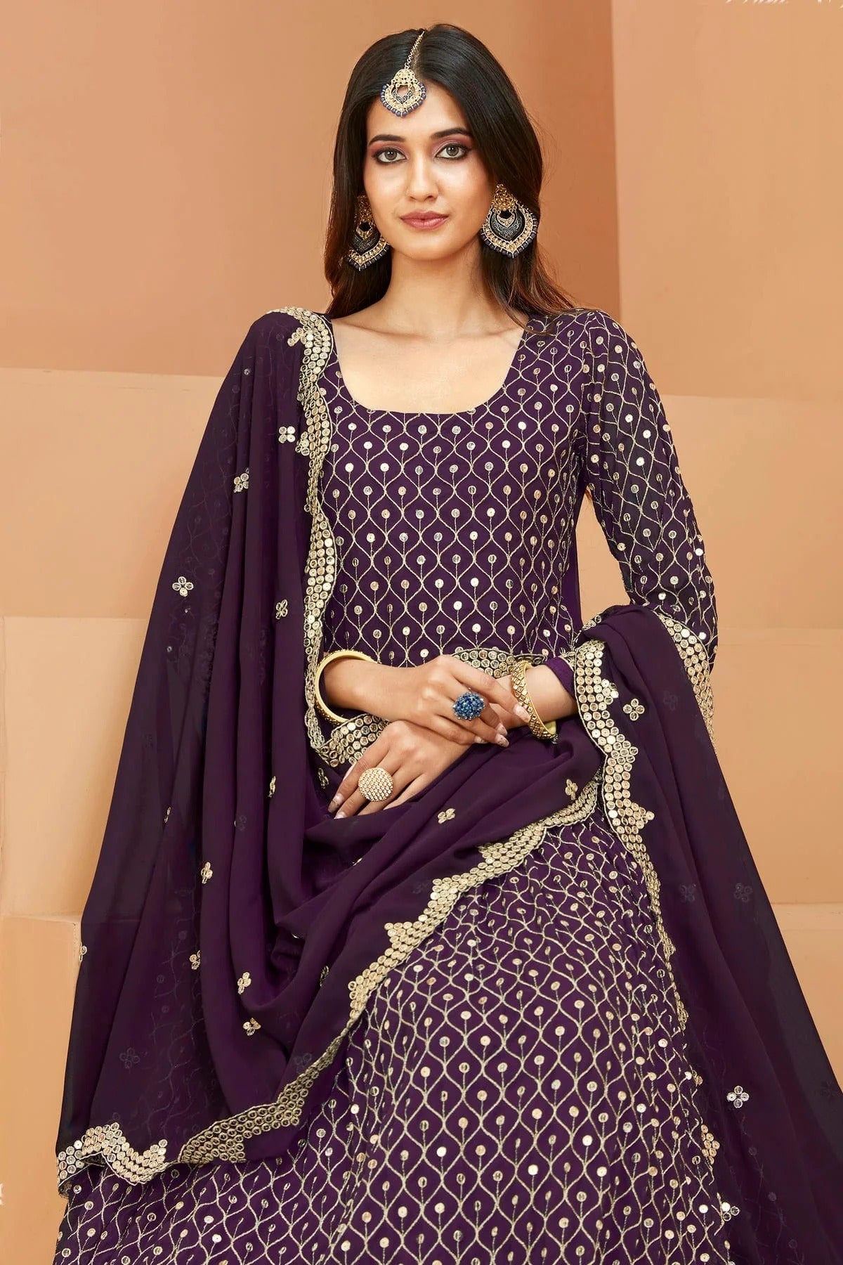 Purple Colour Semi Stitched Faux Georgette Anarkali Suit SM1050410 A