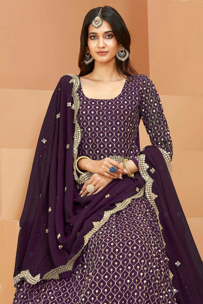 Purple Colour Semi Stitched Faux Georgette Anarkali Suit SM1050410 A