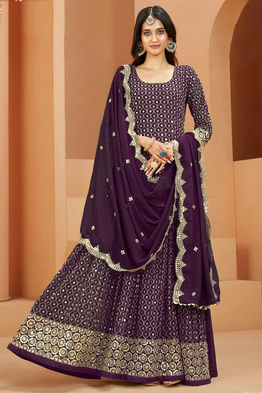 Purple Colour Semi Stitched Faux Georgette Anarkali Suit SM1050410