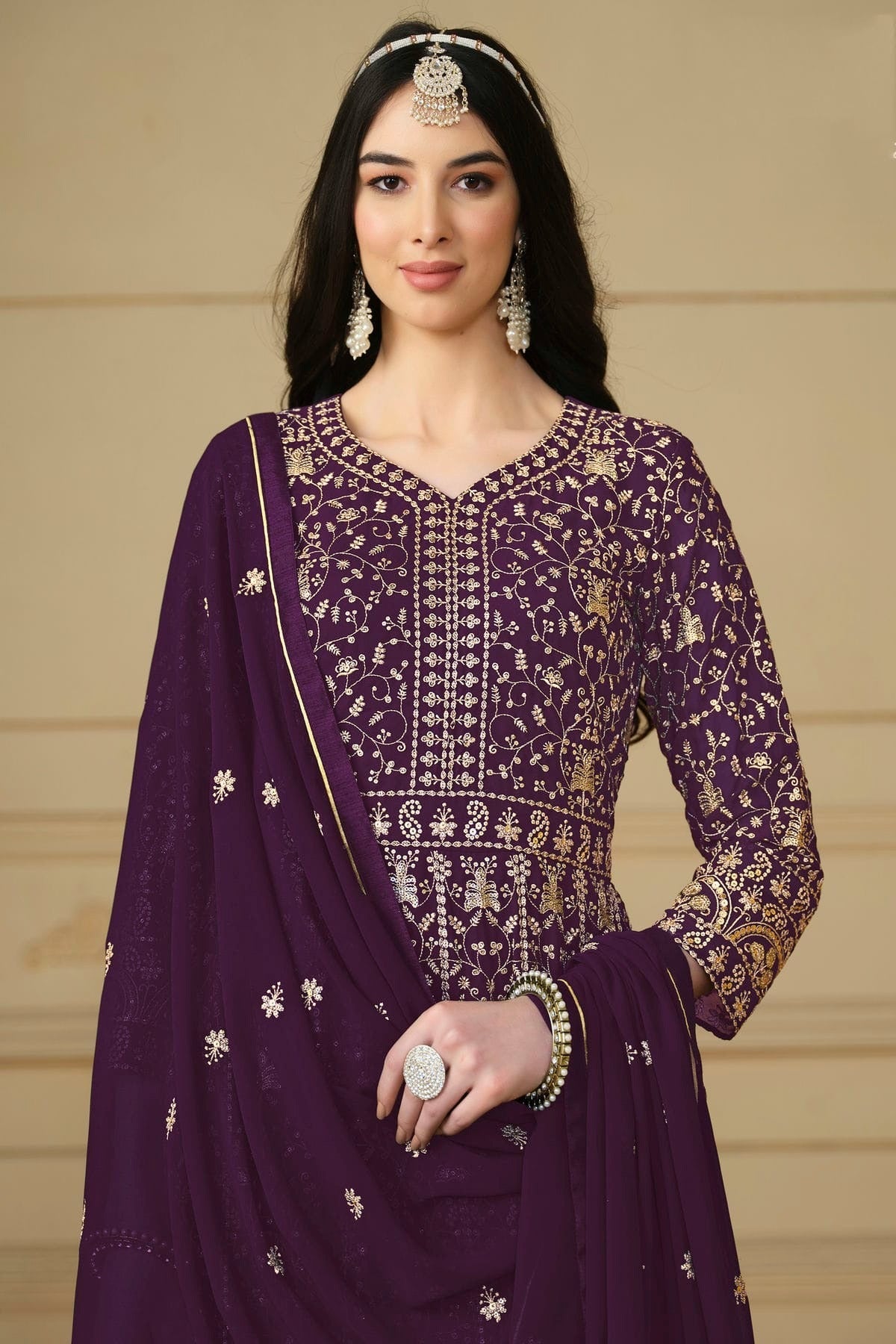 Purple Colour Semi Stitched Faux Georgette Anarkali Suit SM1050478 A