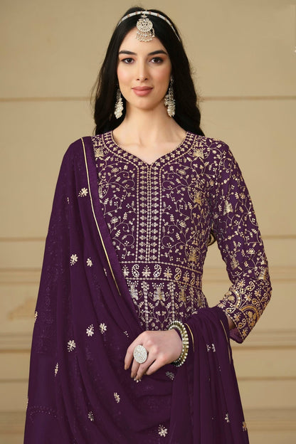 Purple Colour Semi Stitched Faux Georgette Anarkali Suit SM1050478 A