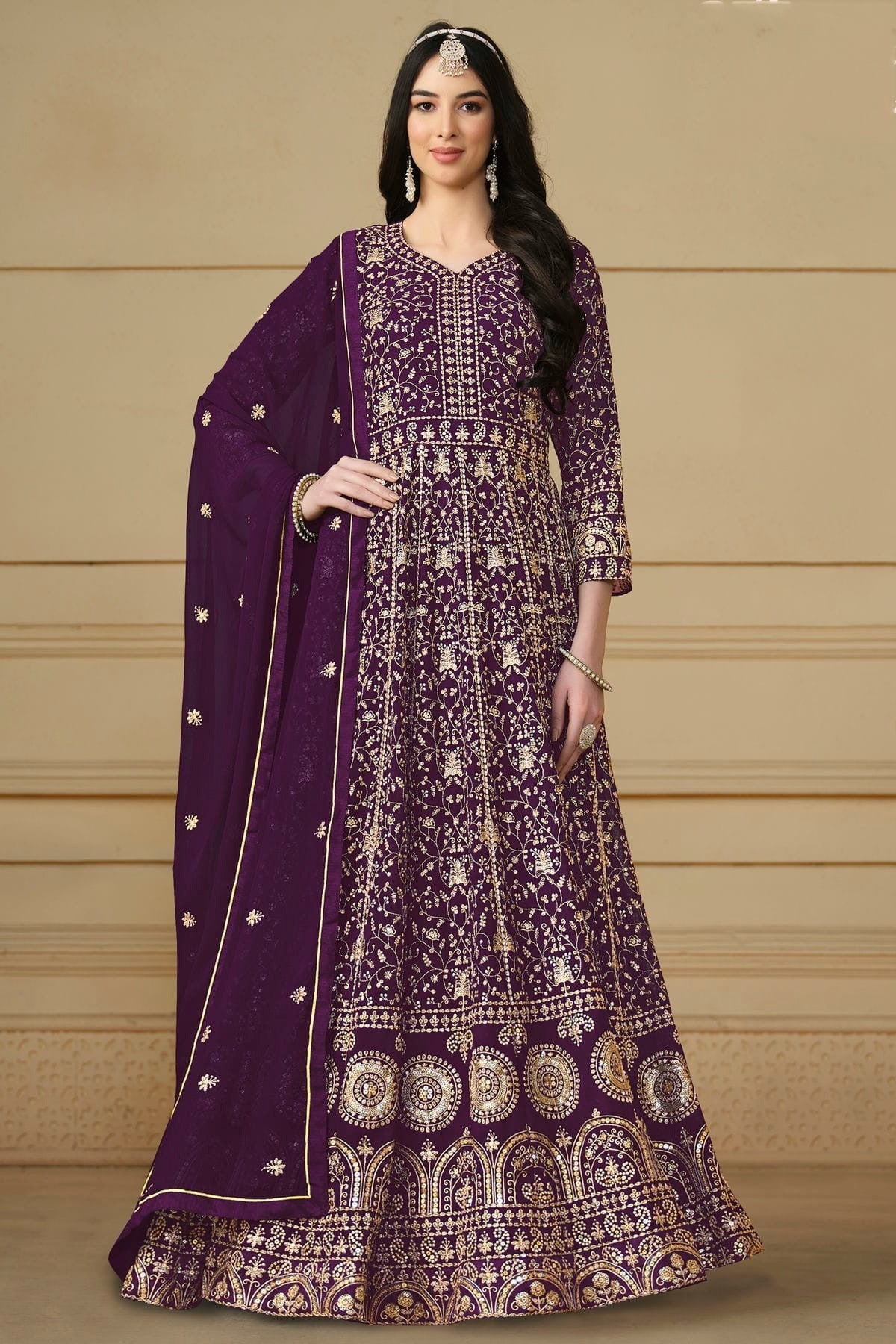 Purple Colour Semi Stitched Faux Georgette Anarkali Suit SM1050478
