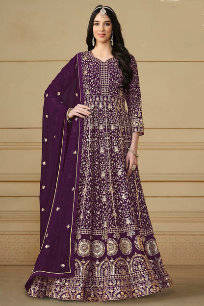 Purple Colour Semi Stitched Faux Georgette Anarkali Suit SM1050478