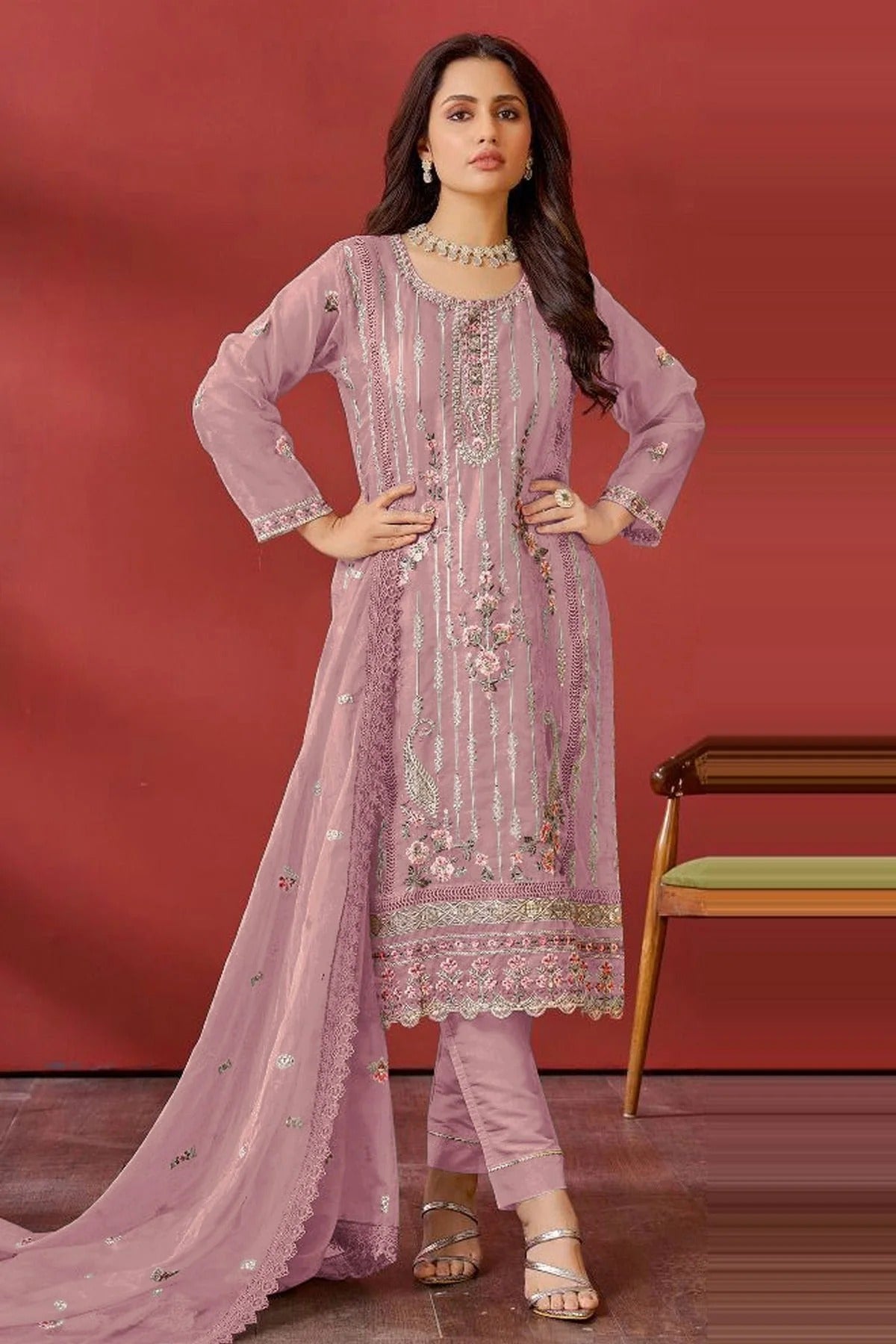 Purple Colour Semi Stitched Faux Georgette Pakistani Suit SM1140176