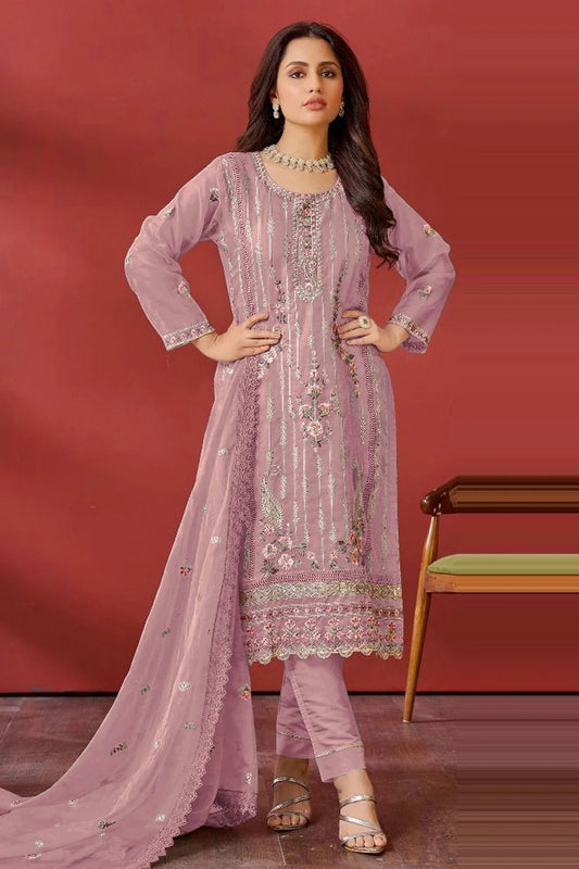 Purple Colour Semi Stitched Faux Georgette Pakistani Suit SM1140176