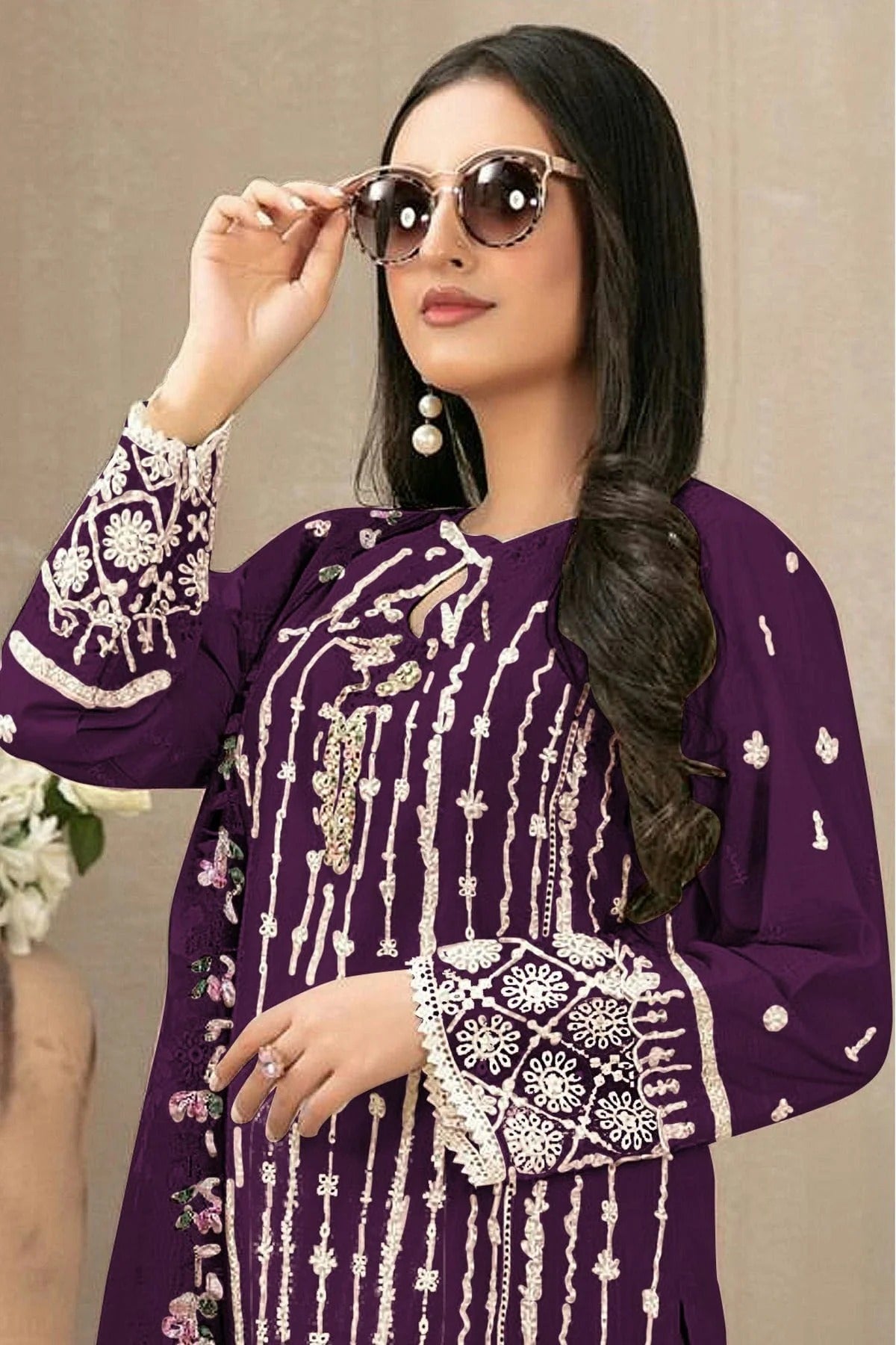 Purple Colour Semi Stitched Faux Georgette Pakistani Suit SM1140239 A