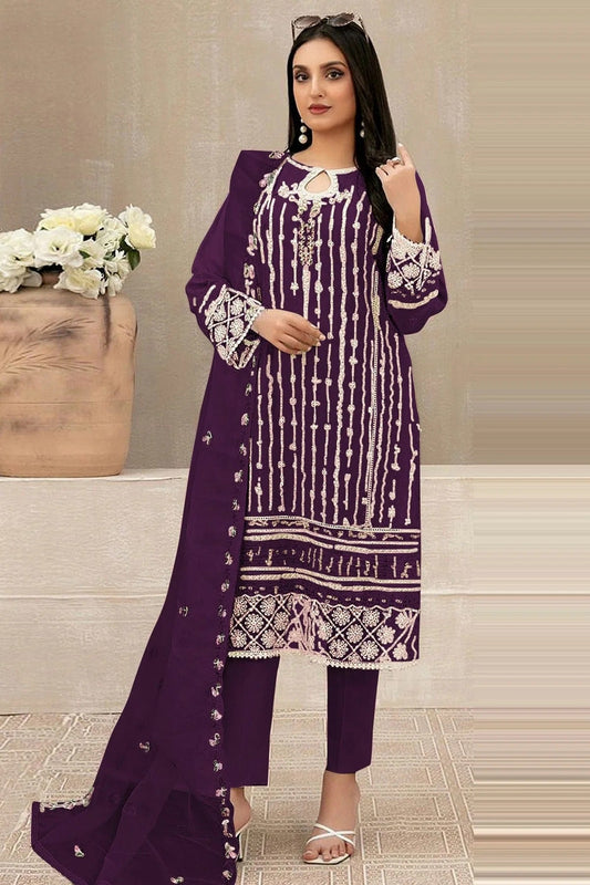 Purple Colour Semi Stitched Faux Georgette Pakistani Suit SM1140239