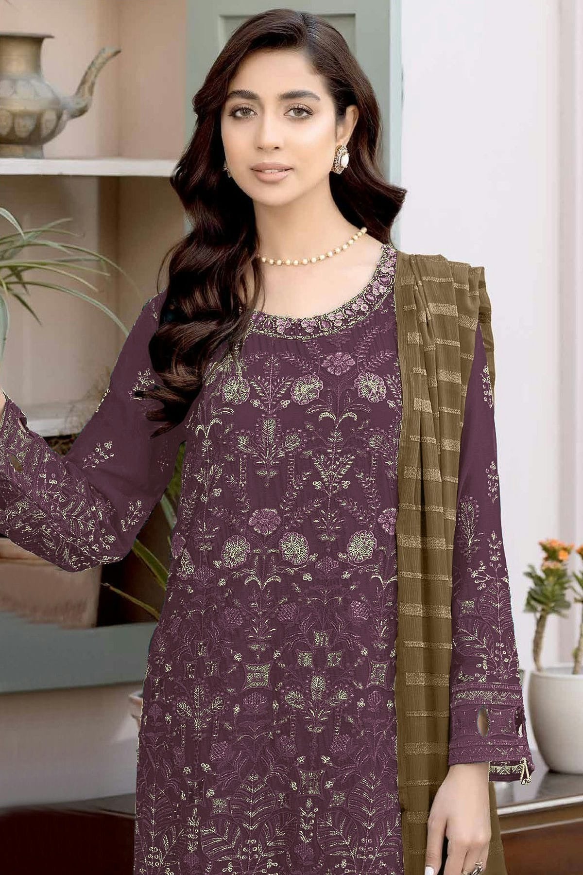 Purple Colour Semi Stitched Faux Georgette Pakistani Suit SM1140309 A