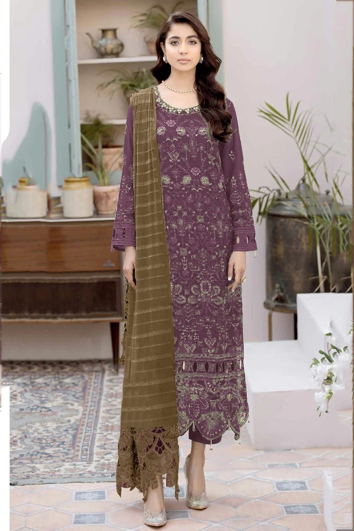 Purple Colour Semi Stitched Faux Georgette Pakistani Suit SM1140309