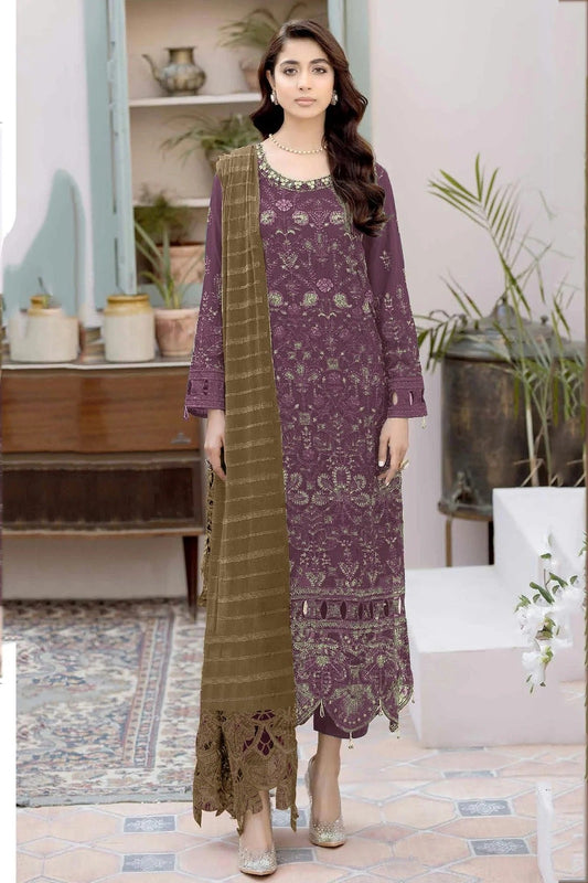 Purple Colour Semi Stitched Faux Georgette Pakistani Suit SM1140309