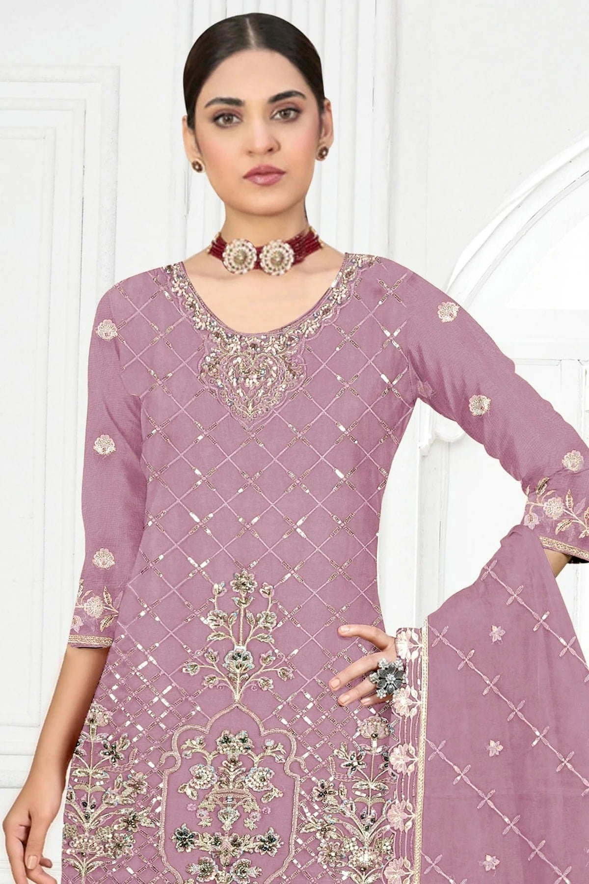 Purple Colour Semi Stitched Faux Georgette Pakistani Suit SM1140315 A