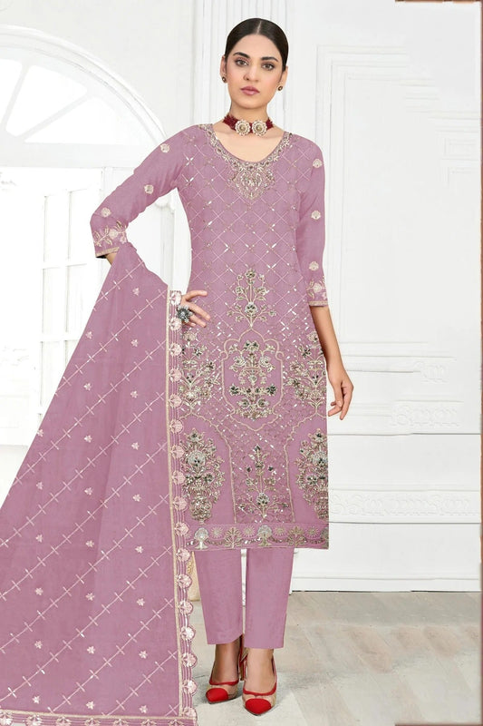 Purple Colour Semi Stitched Faux Georgette Pakistani Suit SM1140315