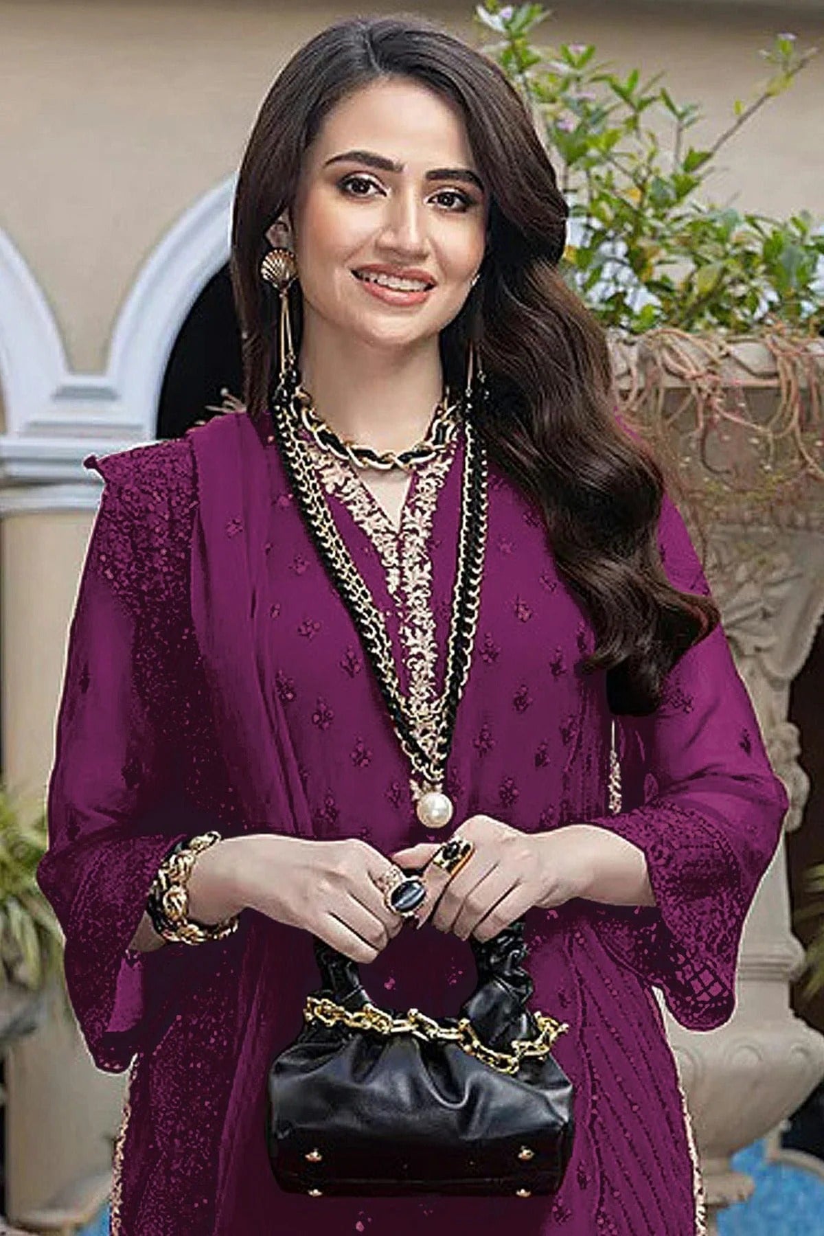 Purple Colour Semi Stitched Faux Georgette Pakistani Suit SM1140319 A