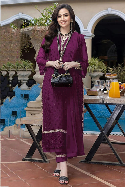 Purple Colour Semi Stitched Faux Georgette Pakistani Suit SM1140319