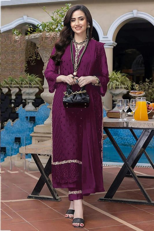 Purple Colour Semi Stitched Faux Georgette Pakistani Suit SM1140319