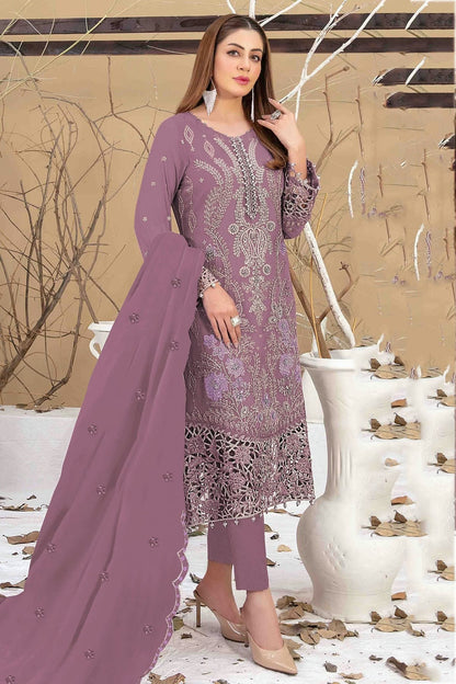 Purple Colour Semi Stitched Faux Georgette Pakistani Suit SM1140342