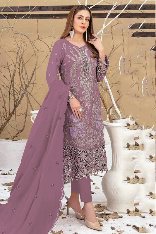 Purple Colour Semi Stitched Faux Georgette Pakistani Suit SM1140342