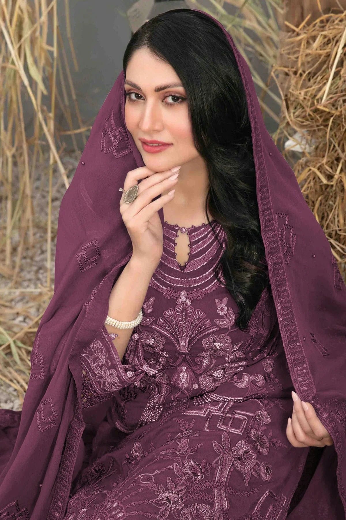 Purple Colour Semi Stitched Faux Georgette Pakistani Suit SM1140640 A