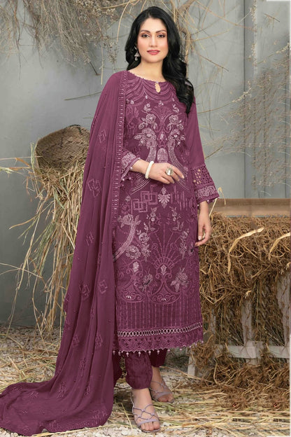 Purple Colour Semi Stitched Faux Georgette Pakistani Suit SM1140640