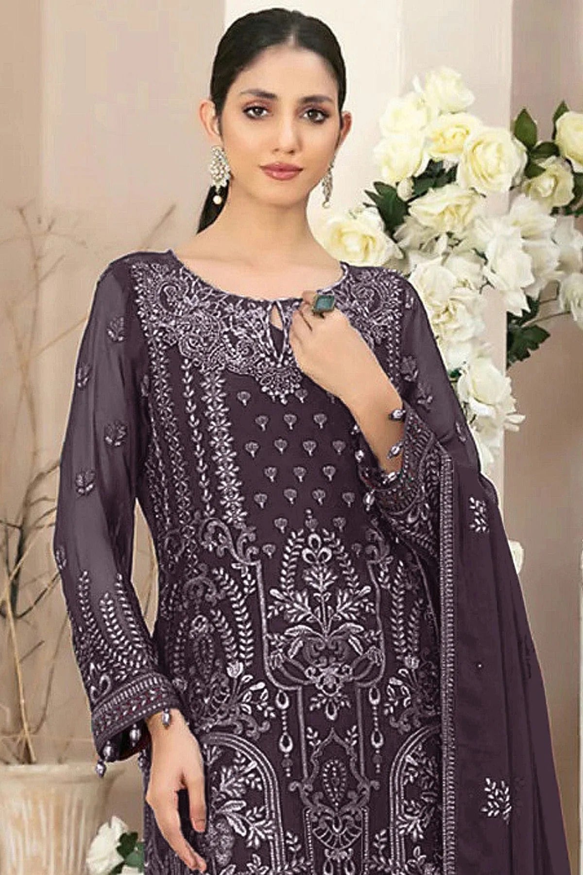 Purple Colour Semi Stitched Faux Georgette Pakistani Suit SM1140687 A