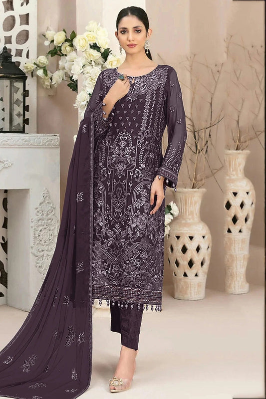 Purple Colour Semi Stitched Faux Georgette Pakistani Suit SM1140687