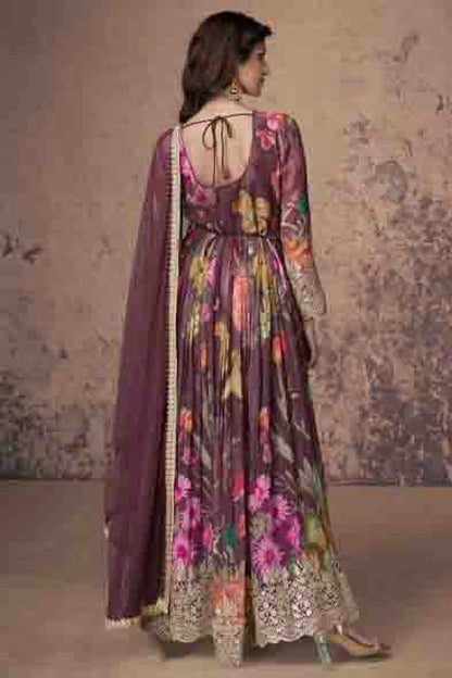 Purple Colour Semi Stitched Faux Georgette Pant Style Suit SM1140676 A